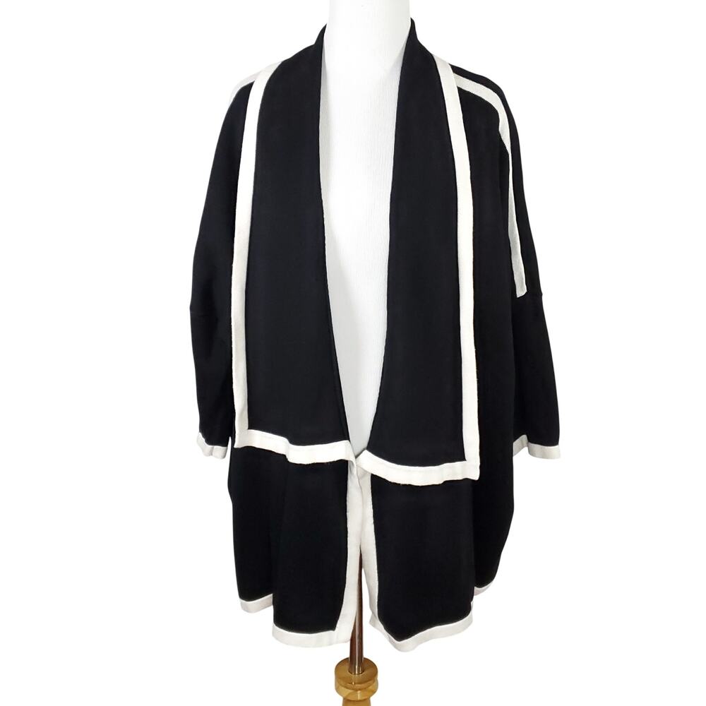 Chico's Sz 3 Open Drape Front Cardigan Sweater Black 3/4 Sleeve Chicos XL 16